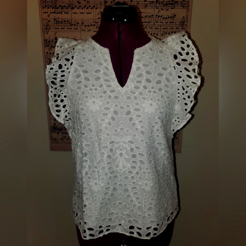 Lilly Pulitzer Women's Faun White Eyelet Top Size XXS EUC